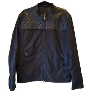 Guess Black Nylon+ Faux Leather Moto Style Zip Up Jacket Large